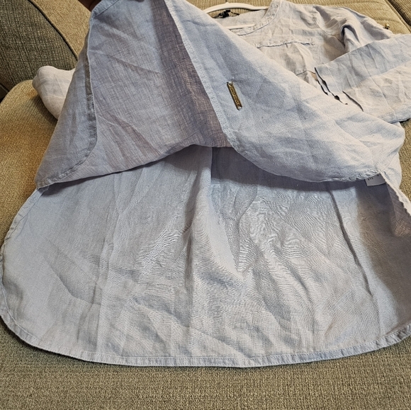 Ellen Tracy Linen Light Blue Casual Career Office Tunic w/ Gold Accents Small - Picture 4 of 6